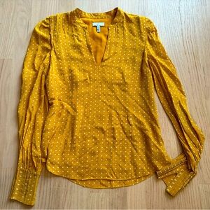 JOIE Yellow Star Dot Print Korina V-Neck Long Sleeve Pleated Zip Cuff Blouse XXS